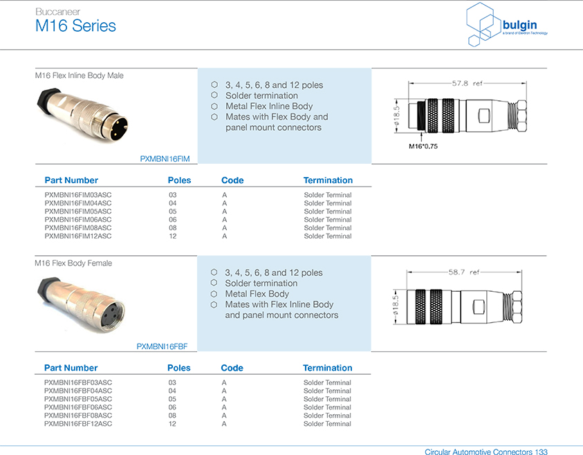 M16 公頭組裝式連接器選型 M16 公頭組裝式連接器選型