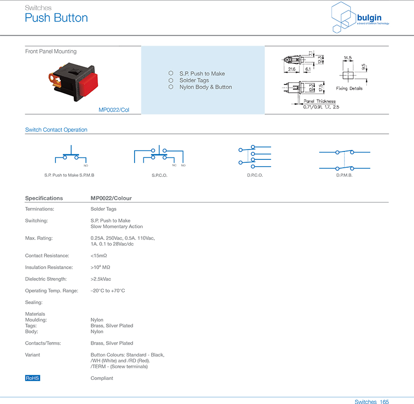 MP0012/1面板安裝按鈕開關(guān)規(guī)格尺寸 MP0012/1面板安裝按鈕開關(guān)規(guī)格尺寸