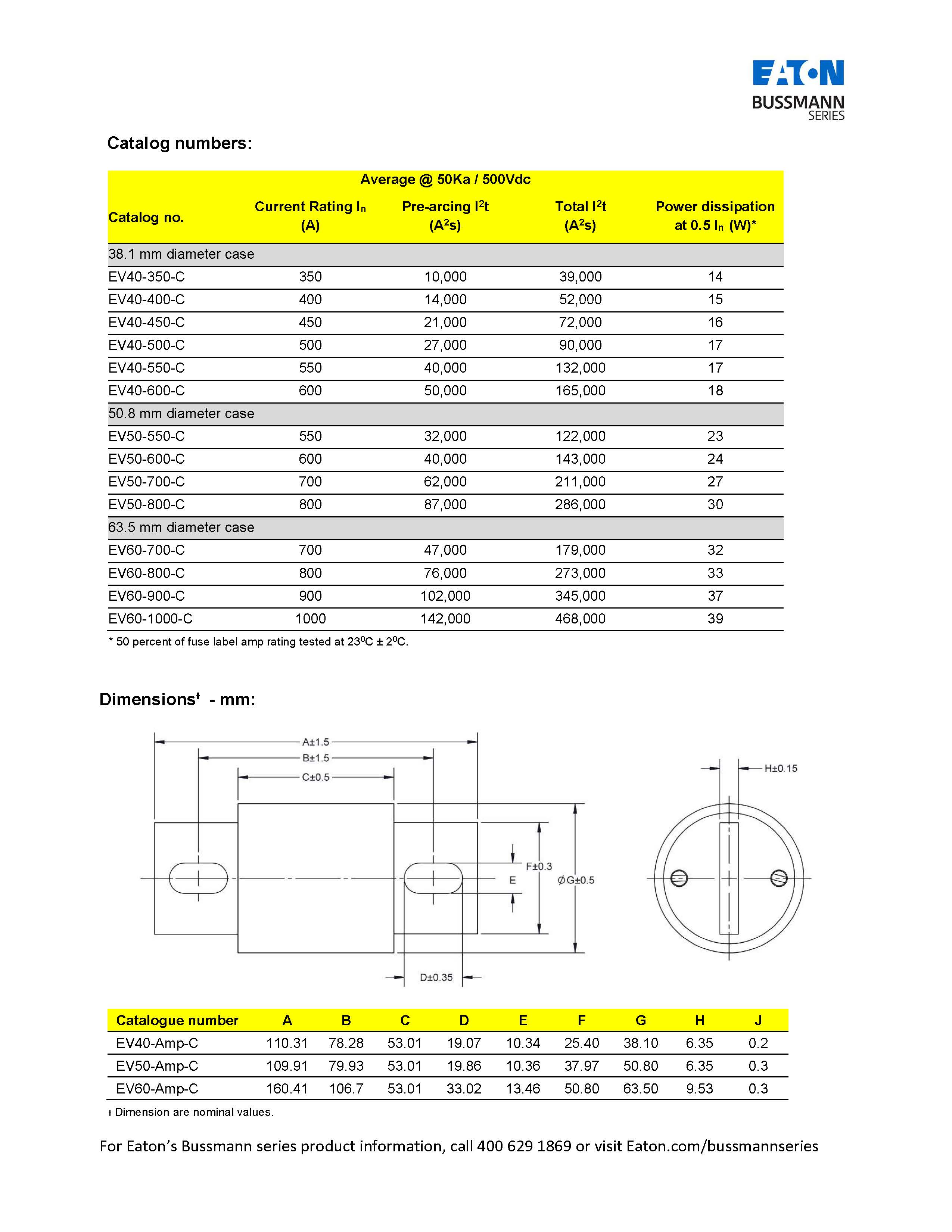 EV50電動汽車專用熔斷器 型號 尺寸 EV50電動汽車專用熔斷器 型號 尺寸